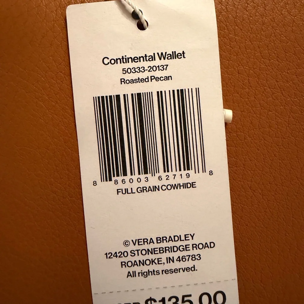 Vera Bradley Leather Roasted Pecan Zip-Around Wallet NWT 135.00